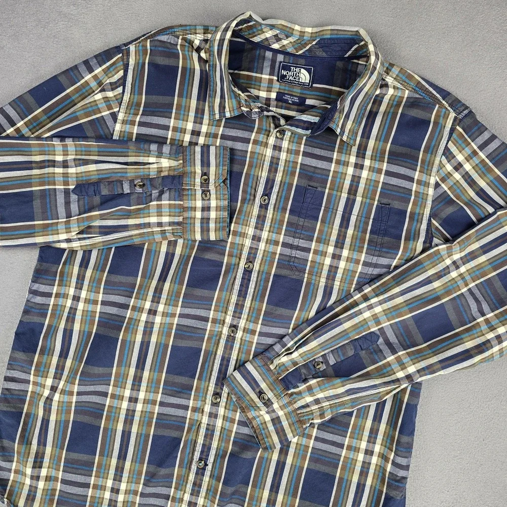 The North Face Shirt Mens XL Blue Plaid Lightweight Cotton Button Up Casual